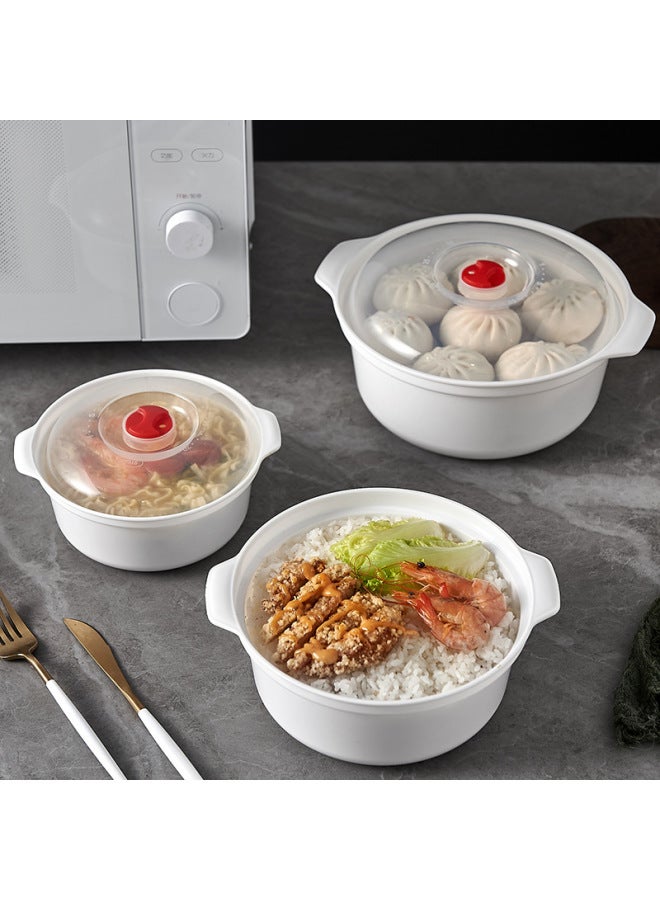 Microwave Heating Special Utensils Hot Rice Lunch Box Steamed Bread Box Steamer Bowl Household Plastic Steamed Bread Bowl With Lid-Specifications:Three-piece Set Of Microwave Oven Bowl [3 Large, Medium And Small]]  - Image 5