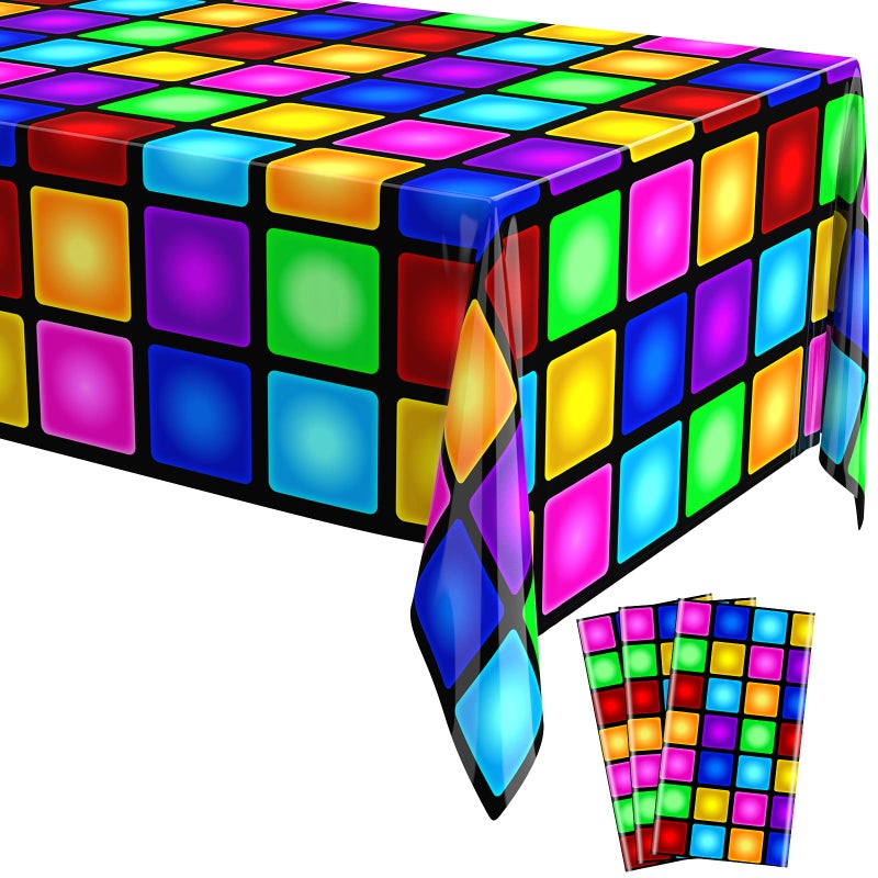 Oudain 3 Pcs Disco Tablecloth 54" x 108" Neon Table Cloths for 70s Party Decorations Table Runner Colorful Plastic Rectangle Tablecover for 1970s Disco Music Neon Night Birthday Party Supplies - Image 1