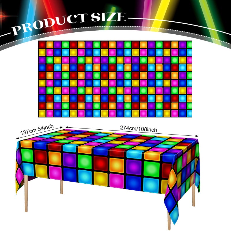 Oudain 3 Pcs Disco Tablecloth 54" x 108" Neon Table Cloths for 70s Party Decorations Table Runner Colorful Plastic Rectangle Tablecover for 1970s Disco Music Neon Night Birthday Party Supplies - Image 2