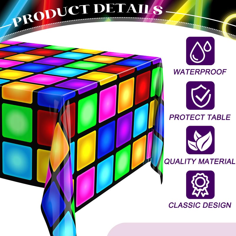 Oudain 3 Pcs Disco Tablecloth 54" x 108" Neon Table Cloths for 70s Party Decorations Table Runner Colorful Plastic Rectangle Tablecover for 1970s Disco Music Neon Night Birthday Party Supplies - Image 3