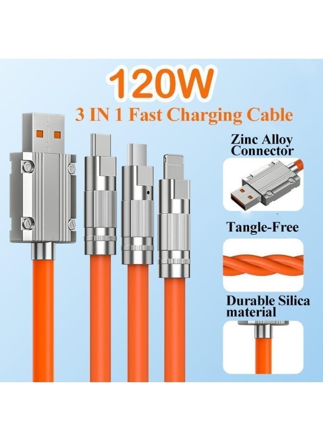 م اكس م كابل شحن متعدد للهواتف المحمولة (3 في 1)، 120 وات، 6 أمبير، النوع C، Micro USB، النوع B، 1.2 متر، سبائك الزنك (مجموعتان) - Image 2