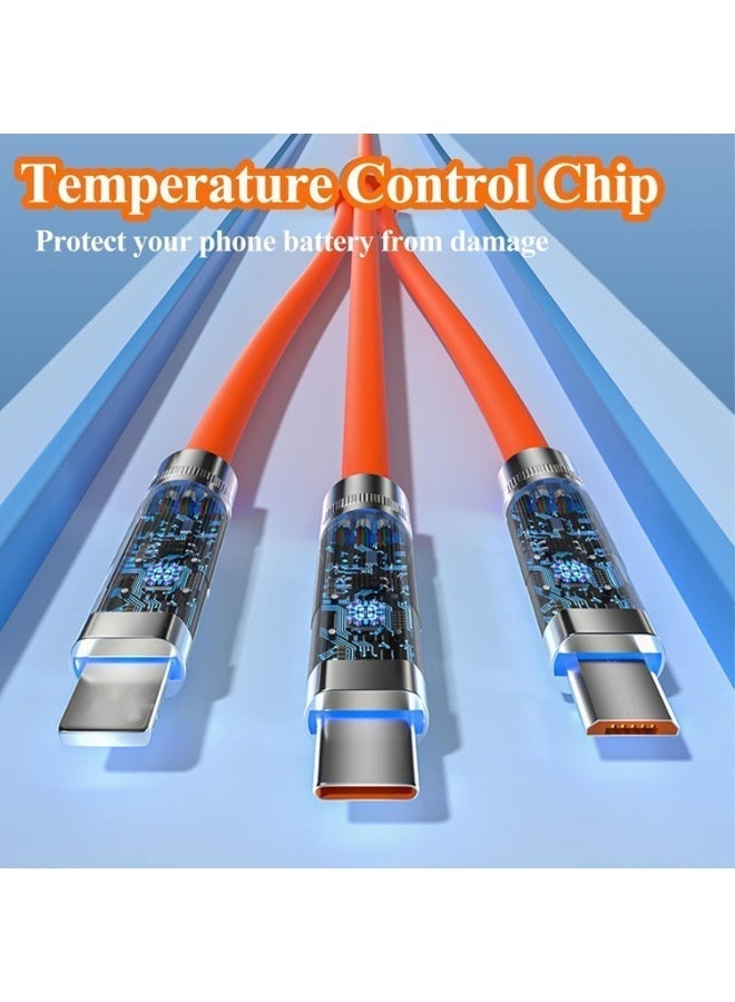 م اكس م كابل شحن متعدد للهواتف المحمولة (3 في 1)، 120 وات، 6 أمبير، النوع C، Micro USB، النوع B، 1.2 متر، سبائك الزنك (مجموعتان) - Image 3