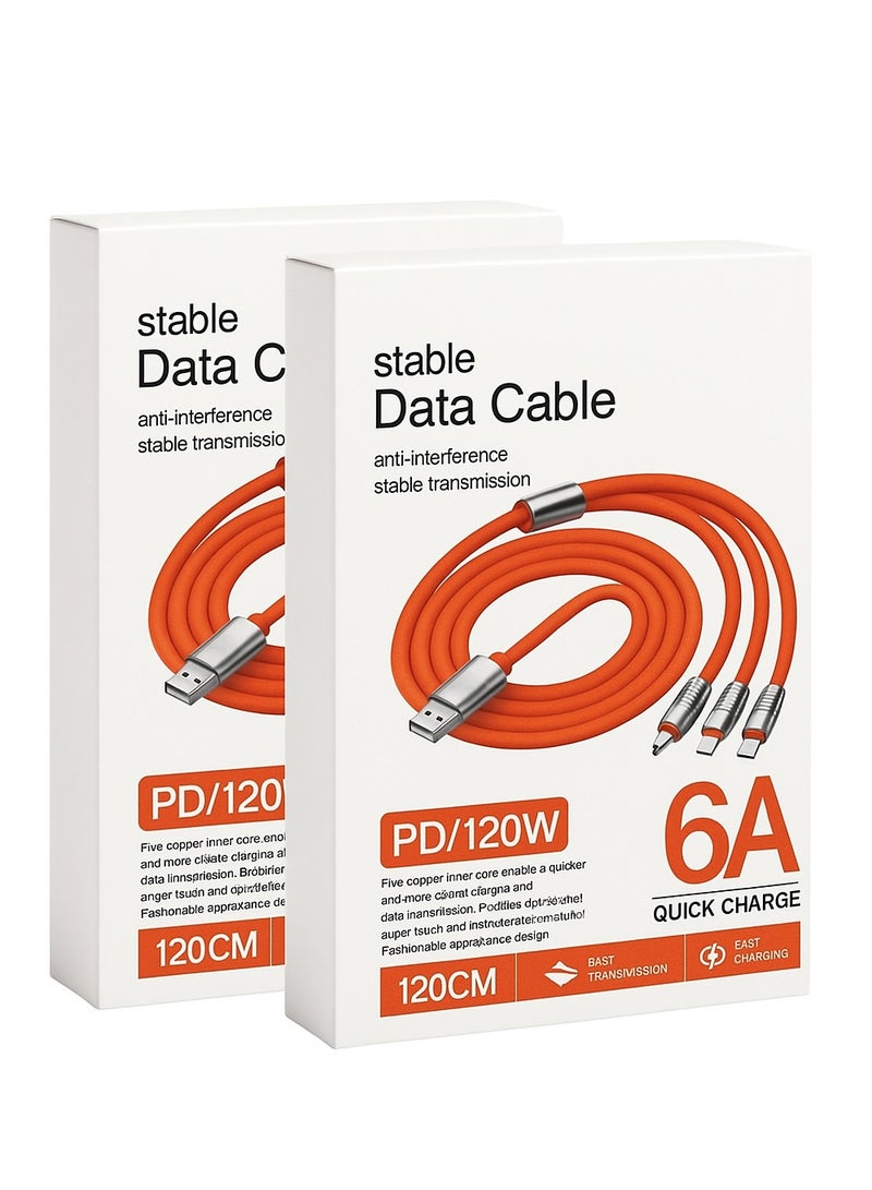 م اكس م كابل شحن متعدد للهواتف المحمولة (3 في 1)، 120 وات، 6 أمبير، النوع C، Micro USB، النوع B، 1.2 متر، سبائك الزنك (مجموعتان) - Image 1