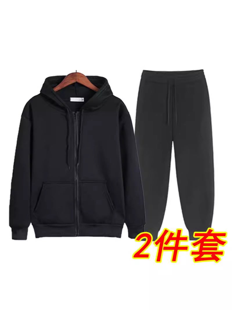 2024 Niche Winter Fleece-Lined Solid Color Cardigan Sweater Loose Plus Size Suit Simple Casual Hooded Zipper Jacket - Image 3