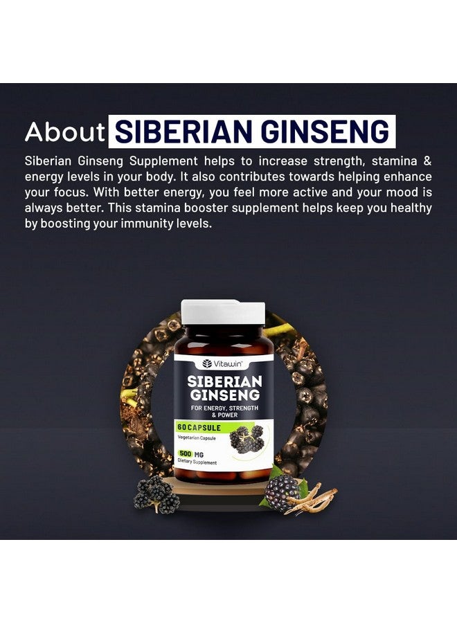 VitaWin Siberian Ginseng For Improve Immunity & Boost Energy, Stamina & Strength, Natural Herbal, 500 mg, Veg - 60 Capsules Nutrition Supplement - Image 4