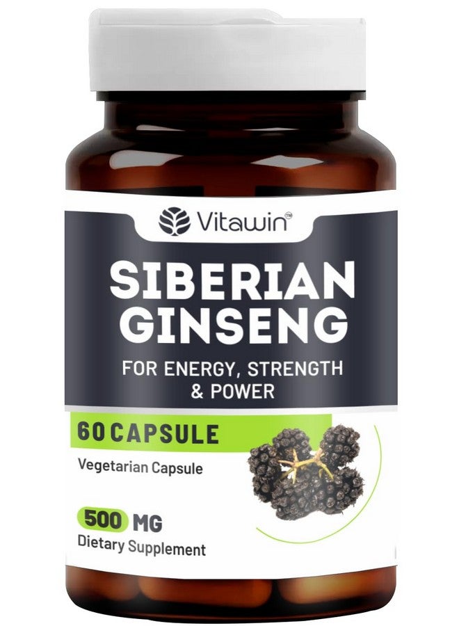 VitaWin Siberian Ginseng For Improve Immunity & Boost Energy, Stamina & Strength, Natural Herbal, 500 mg, Veg - 60 Capsules Nutrition Supplement - Image 1
