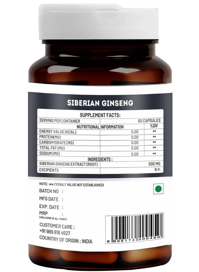VitaWin Siberian Ginseng For Improve Immunity & Boost Energy, Stamina & Strength, Natural Herbal, 500 mg, Veg - 60 Capsules Nutrition Supplement - Image 3