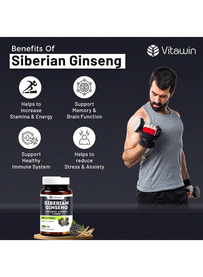 VitaWin Siberian Ginseng For Improve Immunity & Boost Energy, Stamina & Strength, Natural Herbal, 500 mg, Veg - 60 Capsules Nutrition Supplement - Image 5
