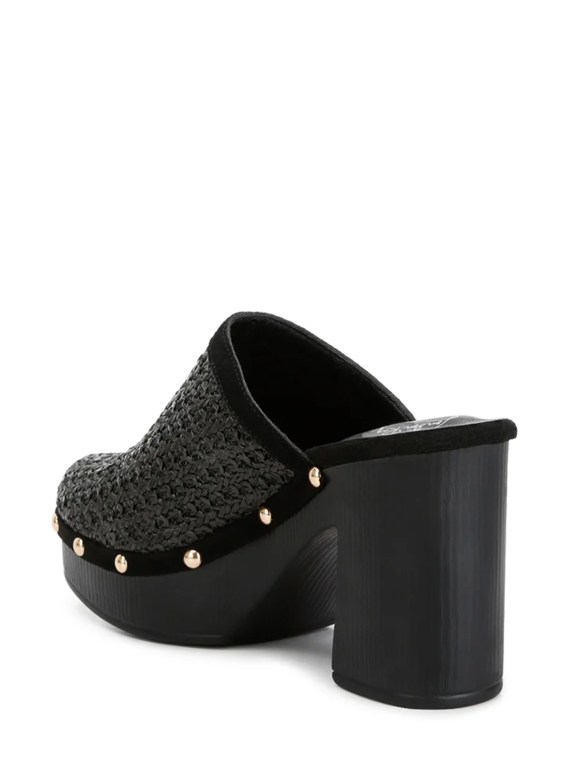 London Rag Raffia Platform Clogs in Black