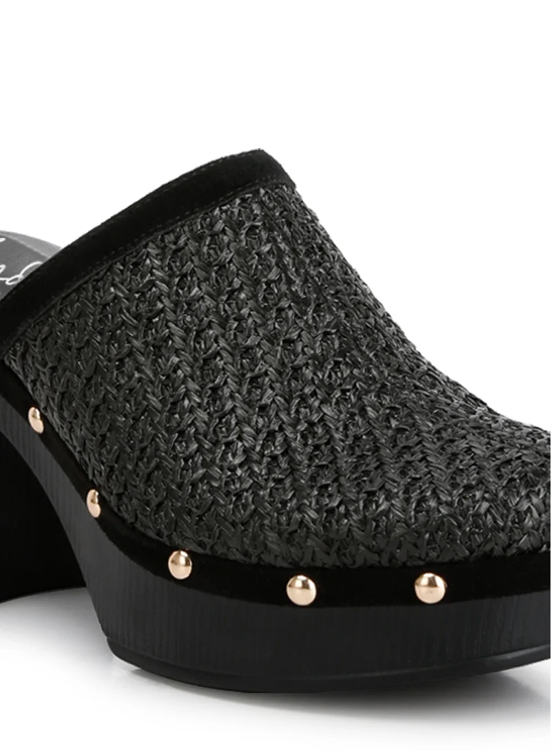 London Rag Raffia Platform Clogs in Black