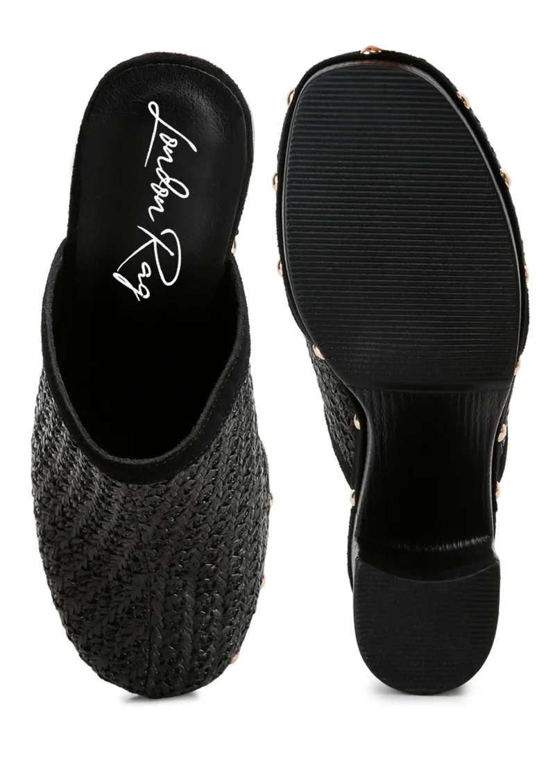 London Rag Raffia Platform Clogs in Black