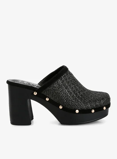 London Rag Raffia Platform Clogs in Black