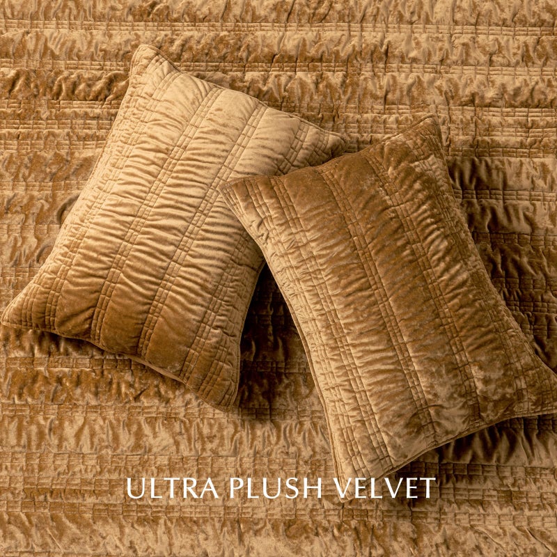 EVERGRACE Luxury Ruched Velvet Quilt King Size, Ultra Soft Bedspread Coverlet Set, Lightweight Velvet Comforter, Quilted Bedding Cover with 2 Matching Shams for All Season, Gold Yellow - Image 5