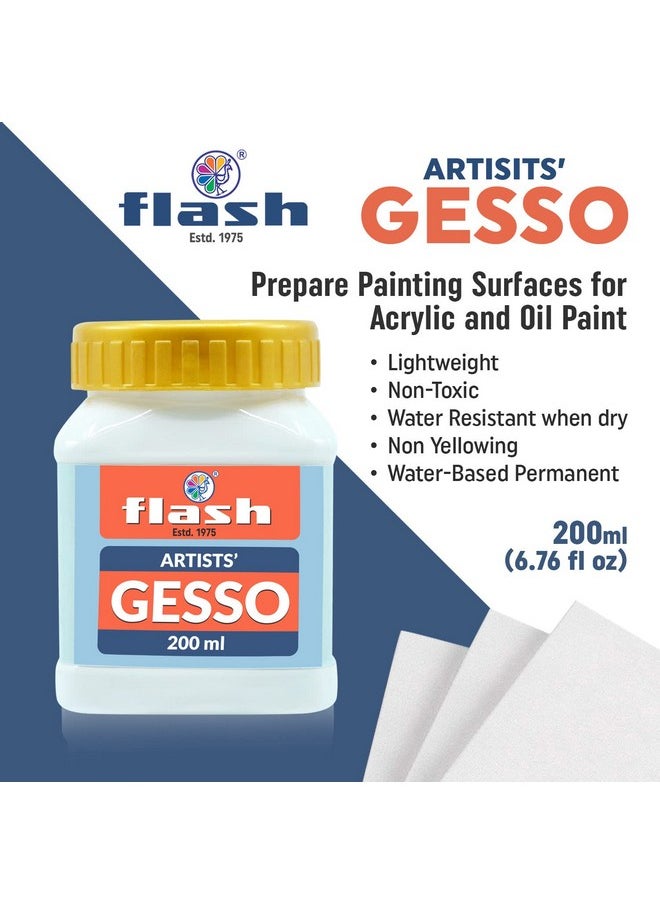 Flash - Flash Gesso For Acrylic Painting-Water Base Non-Toxic Universal Gesso Paint Primer For Artist Professionals Hobby Painters (200 ml-Gesso White) - Image 1