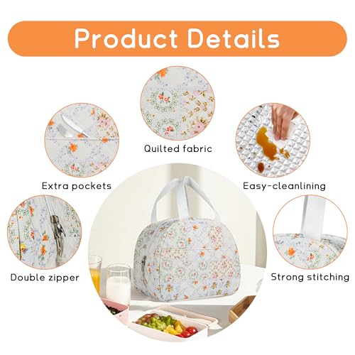 GISMTR Lunch Bag for Women Insulated Lunch Box Cute Quilted Lunch Tote Bags Reusable Large Capacity Cooler Bag for Travel Work Picnic - Image 5