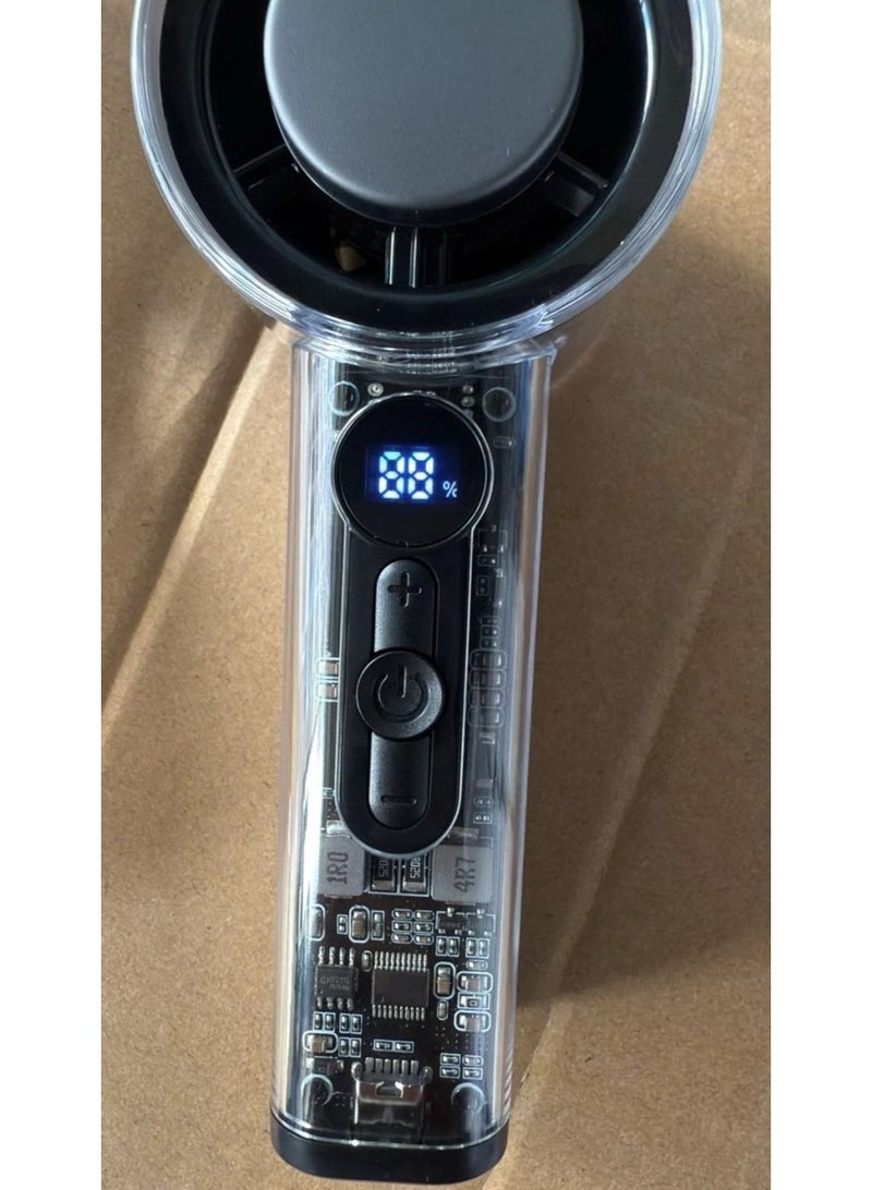 FANX205 High Speed Cooling Fan- BlackTransparent Portable Handheld Fan, 16000RPM Powerful Turbo Personal MiniFan with Digital Display - Image 2