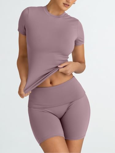 Trendy Queen 2 Piece Summer Cute Workout Sets Gym Short Set Pilates Yoga Outfits Going Out Spring Athletic Comfy Active Wear Nutmeg M - Image 3