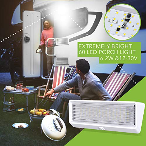 Leisure LED ضوء شرفة خارجي LED 2 حزمة مع مفتاح XL 12 فولت 650 لومن. إضاءة بديلة للسيارات الترفيهية، والمقطورات، والمعسكرات، والعجلات الخامسة قاعدة بيضاء عدسة شفافة (أبيض، 2-حزمة) - Image 5