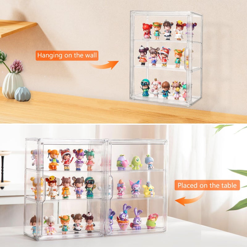 Attelite Acrylic Display Cases for Collectibles, 2 Pack 3 Layer Clear Display Case with Magnetic Door, Wall-Mounted Desktop Clear Showcase with 2 Adjustable Divider Storage Box for Action Figure - Image 4