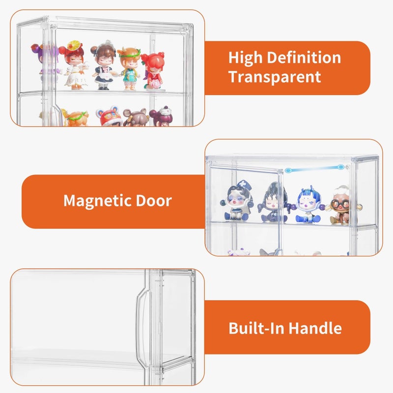 Attelite Acrylic Display Cases for Collectibles, 2 Pack 3 Layer Clear Display Case with Magnetic Door, Wall-Mounted Desktop Clear Showcase with 2 Adjustable Divider Storage Box for Action Figure - Image 3