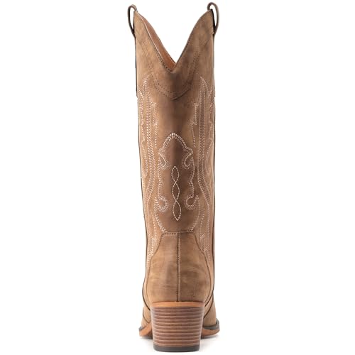 IUV Cowboy Boots For Women Western Cowgirl Boots with Chunky Heel Mid Calf Snip Toe Ideal for low insteps - Image 4