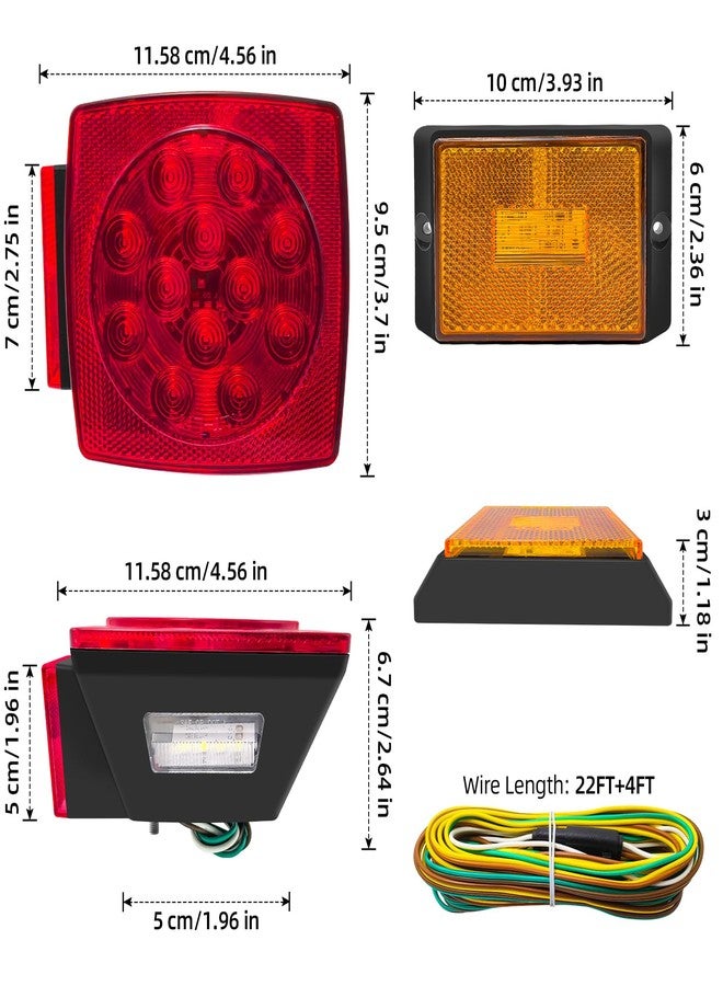 fouwick 12V LED Submersible Trailer Lights KIT with wiring KIT, license plate lights,Tail light for Under 80" Boat Utility Trailer Marine Camper RV Snowmobile,DOT compliance (Light kit)… (Light kit) - Image 2