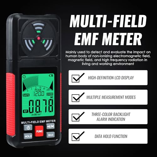 DANOPLUS 3-in-1 EMF ELF RF Meter, AC Electric Magnetic Radiation Field Detector Portable EMF Meter RF Detector for EF/RF/MF/WiFi Signal/Microwave, Emf Radiation Meter Suitable for Home, Office, Ghost Hunting - Image 2