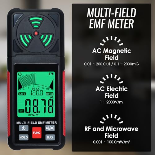DANOPLUS 3-in-1 EMF ELF RF Meter, AC Electric Magnetic Radiation Field Detector Portable EMF Meter RF Detector for EF/RF/MF/WiFi Signal/Microwave, Emf Radiation Meter Suitable for Home, Office, Ghost Hunting - Image 3