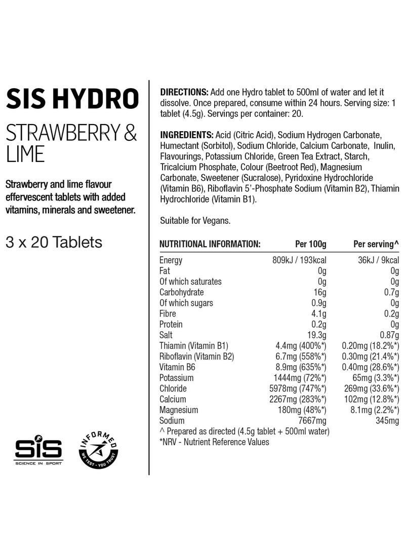 SIS Hydro Triple Pack, Strawberry and Lime Flavour, Effervescent Tablets with Added vitamins, minerals and sweetener,3X20X4.5g  - Image 5