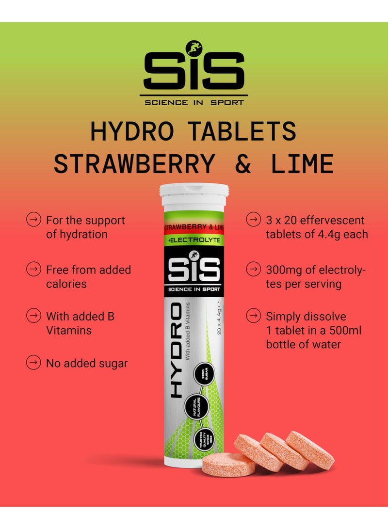 SIS Hydro Electrolyte Tablets | Sugar Free Hydration Tablets | Essential Electrolytes to Reduce Fatigue & Aid Rehydration | Gluten Free | Strawberry & Lime Flavour | 60 Servings | 3 X 20 X 4.5 g - Image 3
