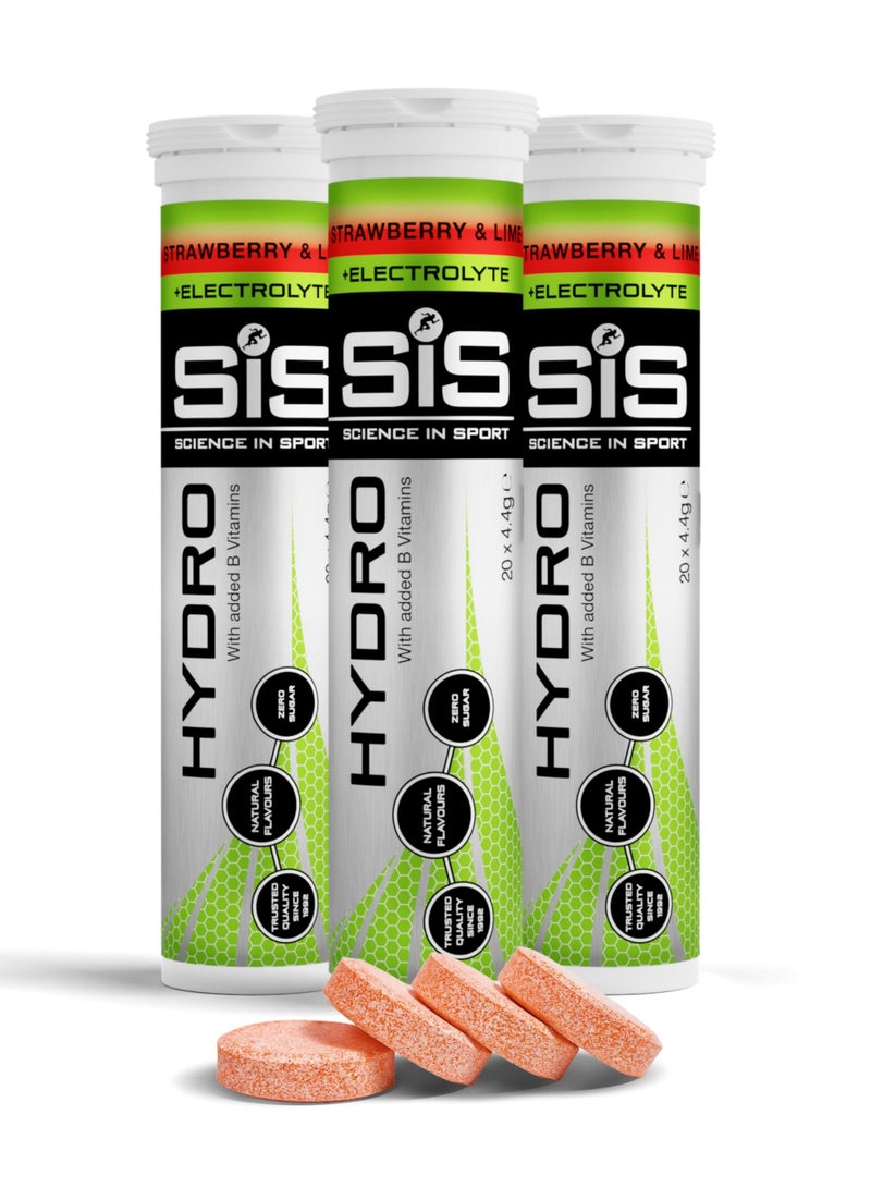 SIS Hydro Electrolyte Tablets | Sugar Free Hydration Tablets | Essential Electrolytes to Reduce Fatigue & Aid Rehydration | Gluten Free | Strawberry & Lime Flavour | 60 Servings | 3 X 20 X 4.5 g - Image 2