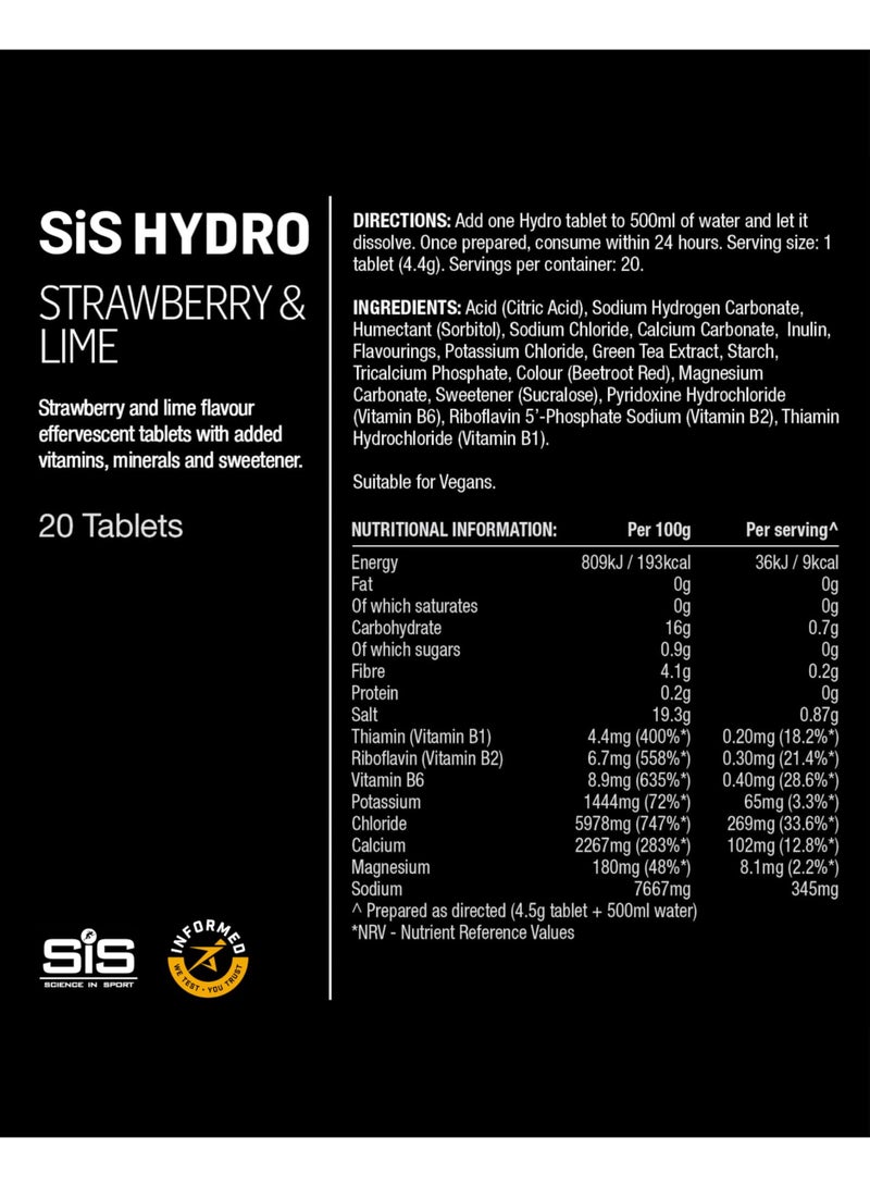 SIS Hydro Electrolyte Tablets | Sugar Free Hydration Tablets | Essential Electrolytes to Reduce Fatigue & Aid Rehydration | Gluten Free | Strawberry & Lime Flavour | 60 Servings | 3 X 20 X 4.5 g - Image 5