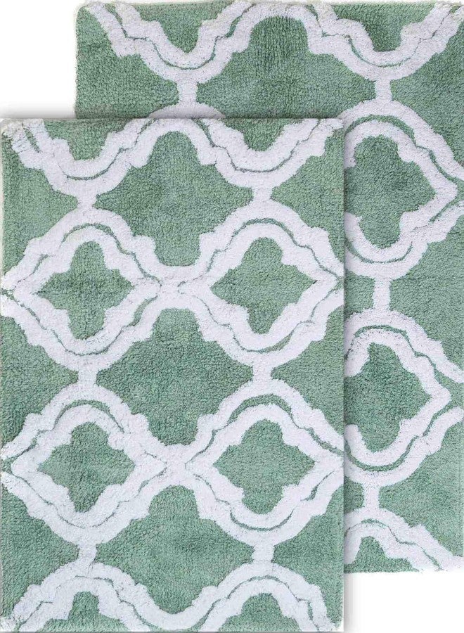 Chesapeake Double Quatrefoil 2Pc. Subtle Green Bath Rug Set 36965 (21"x34" & 24"x40") - Image 1