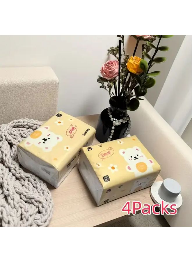 4 Pack Natural Wood Fiber 5 Ply Super Absorbent Tissue Paper Panda Heart Design - Image 1