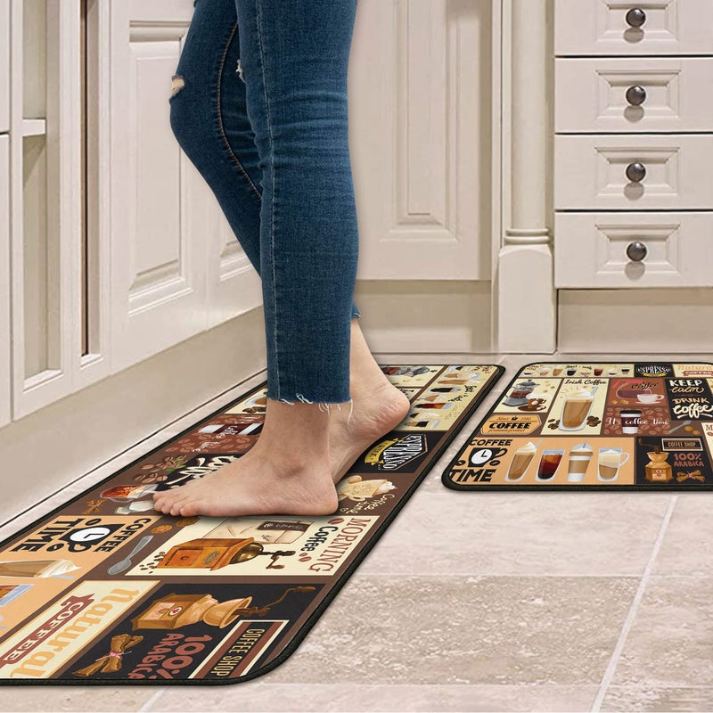 OUXIOAZ Coffee Theme Kitchen Rugs and Mats(2 PCS),Non Skid Washable Black Kitchen Mat Soft Super Absorbent Kitchen Mat Runner Set Doormat Bathroom 17"x47"+17"x30" - Image 2