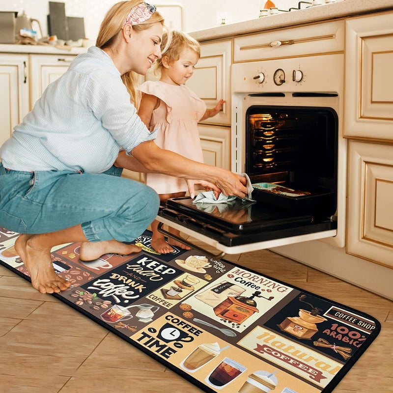 OUXIOAZ Coffee Theme Kitchen Rugs and Mats(2 PCS),Non Skid Washable Black Kitchen Mat Soft Super Absorbent Kitchen Mat Runner Set Doormat Bathroom 17"x47"+17"x30" - Image 3