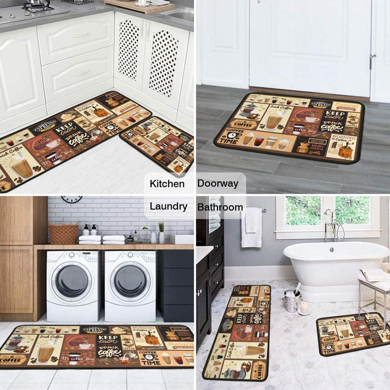 OUXIOAZ Coffee Theme Kitchen Rugs and Mats(2 PCS),Non Skid Washable Black Kitchen Mat Soft Super Absorbent Kitchen Mat Runner Set Doormat Bathroom 17"x47"+17"x30" - Image 4