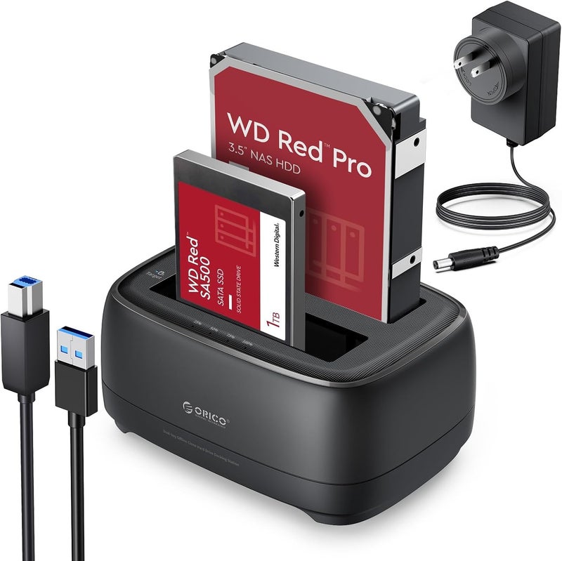 Orico External Hard Drive Dock Duplicator/Cloner SATA to USB C for 2.5”/3.5” Seagate Samsung WD Crucial SanDisk SSD HDD, Dual Drive Bay 36TB for PS5 Xbox PC Laptop Devices - Image 1