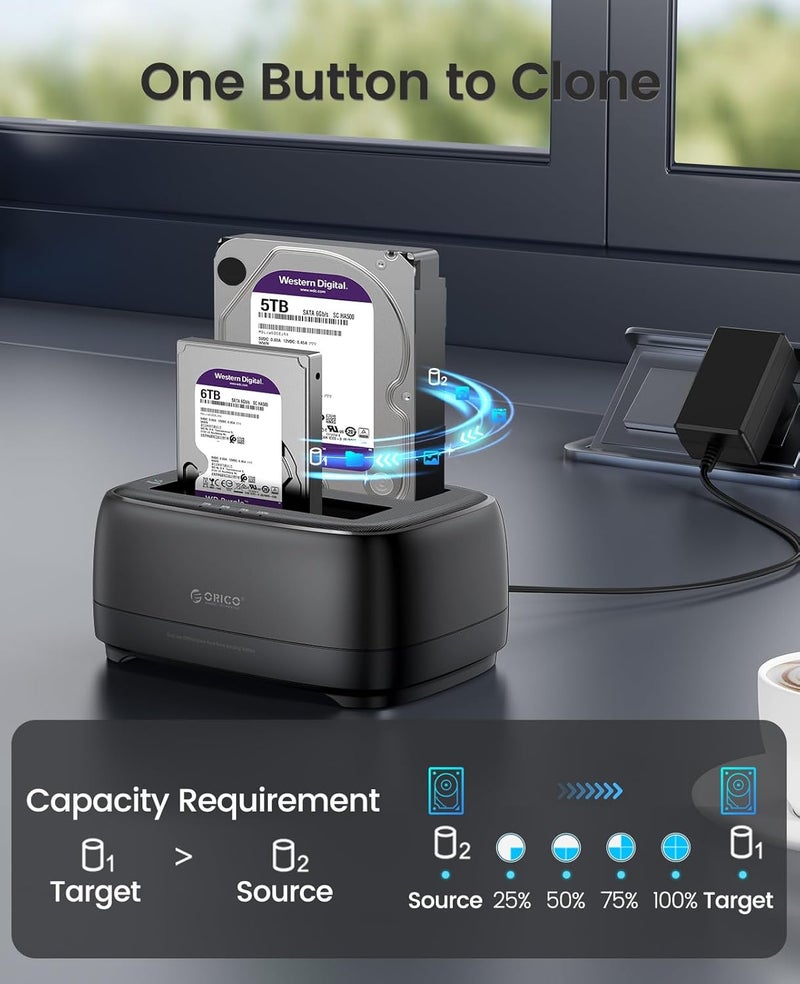 Orico External Hard Drive Dock Duplicator/Cloner SATA to USB C for 2.5”/3.5” Seagate Samsung WD Crucial SanDisk SSD HDD, Dual Drive Bay 36TB for PS5 Xbox PC Laptop Devices - Image 2