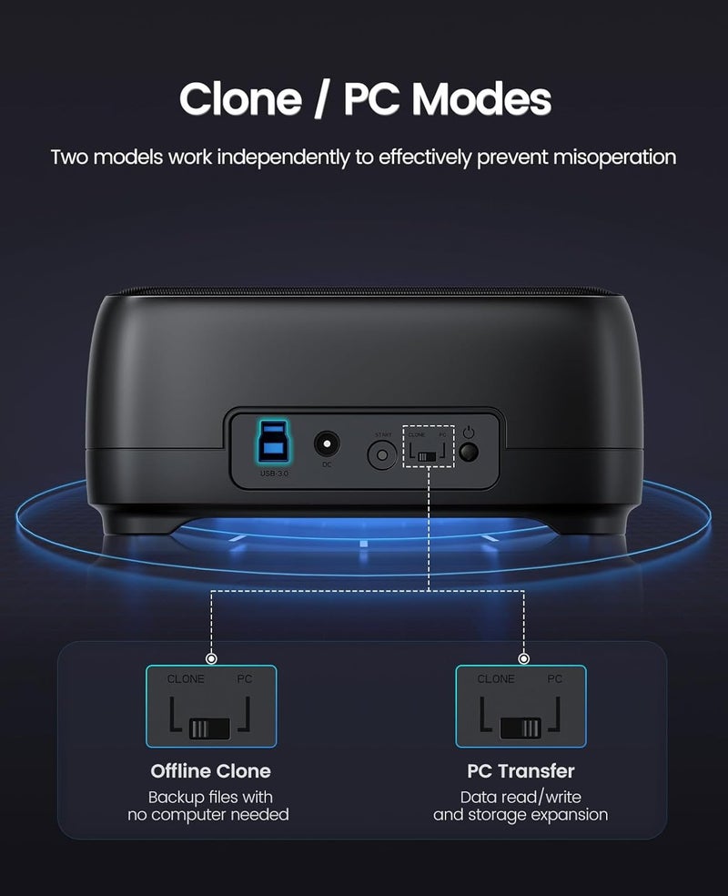 Orico External Hard Drive Dock Duplicator/Cloner SATA to USB C for 2.5”/3.5” Seagate Samsung WD Crucial SanDisk SSD HDD, Dual Drive Bay 36TB for PS5 Xbox PC Laptop Devices - Image 3