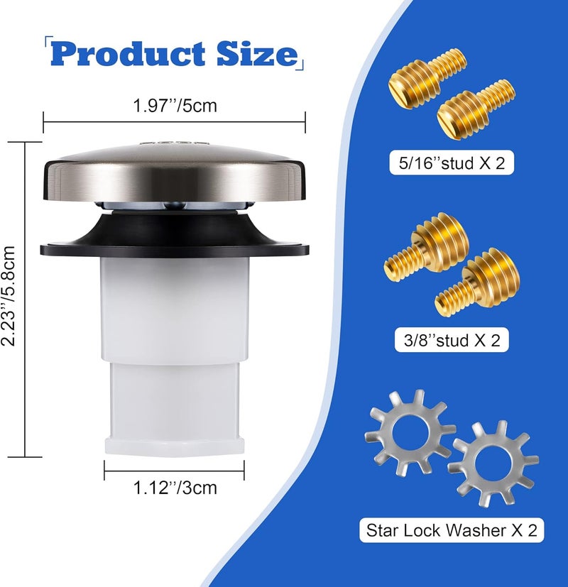 Dreyoo Bathtub Pop up Drain Stopper, Bathtub Drain Plug with 3/8'', 5/16'' Thread Studs and Star Shape Lock Washer, Tip Toe Shower Stopper Universal(2 Pack,Brushed Nickel) - Image 2