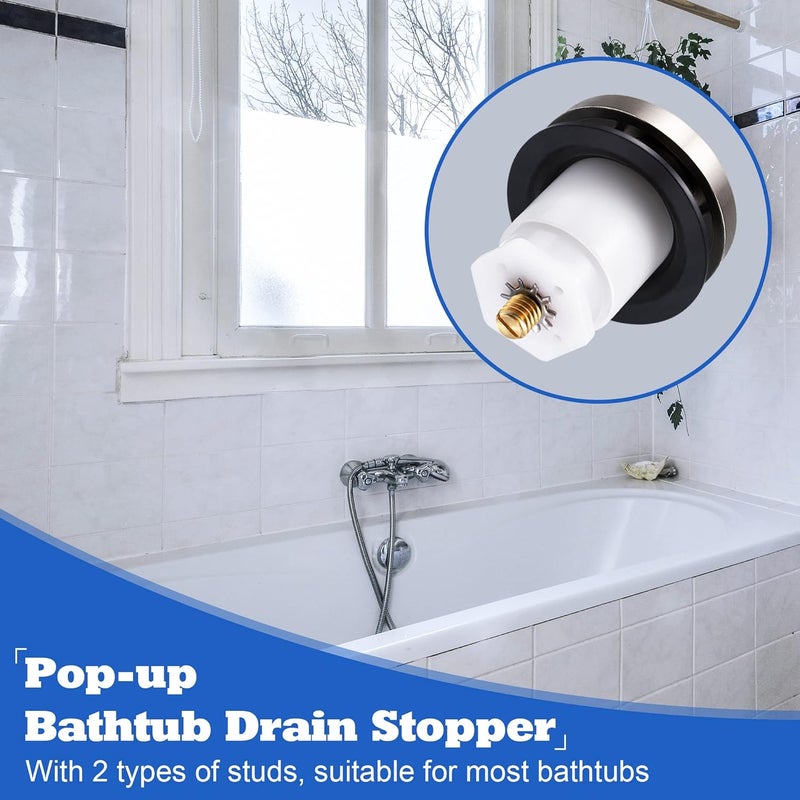 Dreyoo Bathtub Pop up Drain Stopper, Bathtub Drain Plug with 3/8'', 5/16'' Thread Studs and Star Shape Lock Washer, Tip Toe Shower Stopper Universal(2 Pack,Brushed Nickel) - Image 4