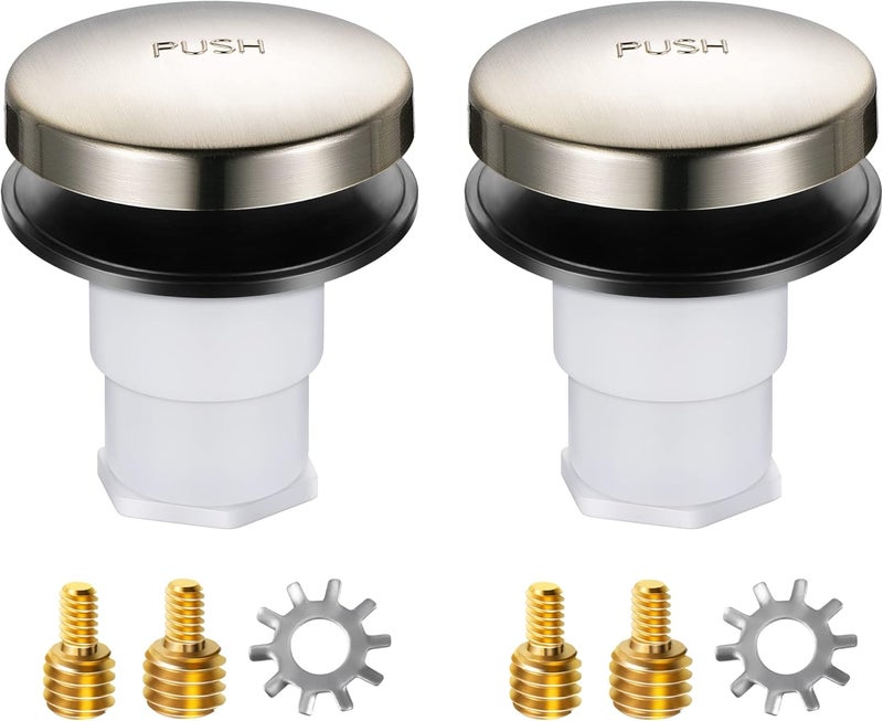 Dreyoo Bathtub Pop up Drain Stopper, Bathtub Drain Plug with 3/8'', 5/16'' Thread Studs and Star Shape Lock Washer, Tip Toe Shower Stopper Universal(2 Pack,Brushed Nickel) - Image 1
