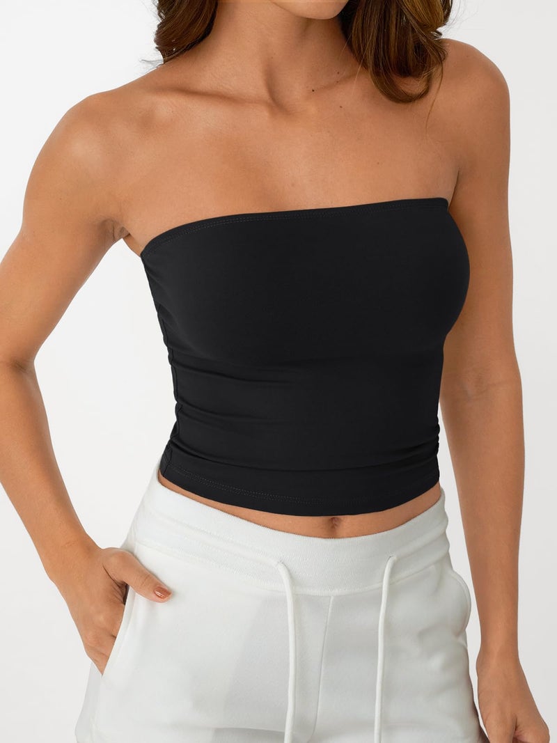 AUTOMET Tube Tops Strapless Crop Tops Basic Backless Sleeveless Bandeau Going Out Cute Summer Clothes Spring Outfits 2026 Black M - Image 3