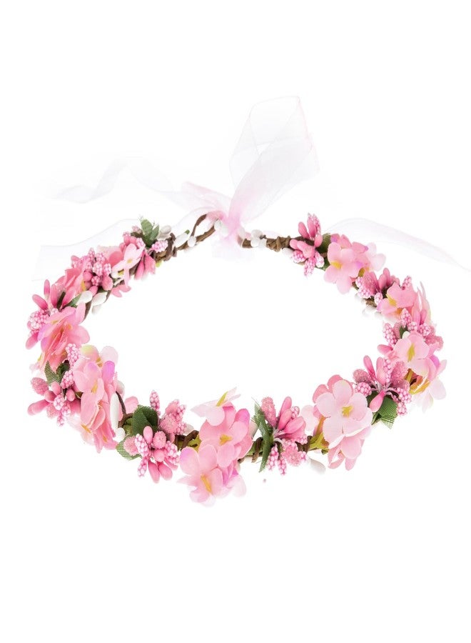 June Bloomy Wedding Hydrangea Flower Headband Spring Flower Crown Wreath Boho Garland Halo (Pink) - Image 1