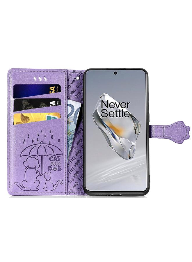 اس-توب جراب لهاتف OnePlus 12 مصنوع من الجلد المنقوش بنقشة قطة وكلب - Image 3