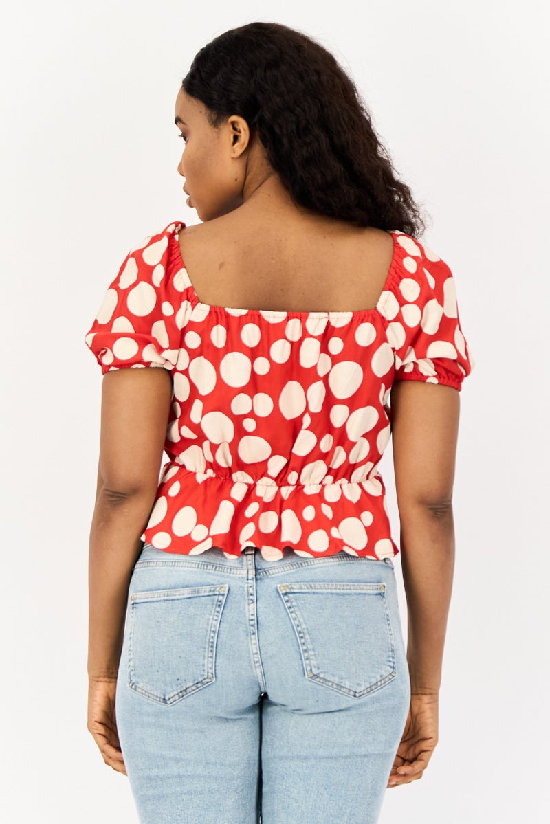 ONLY Women Diamond Neck Short Sleeve Allover Print Blouse, Multicolor - Image 3