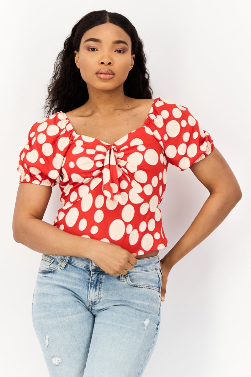 ONLY Women Diamond Neck Short Sleeve Allover Print Blouse, Multicolor - Image 1