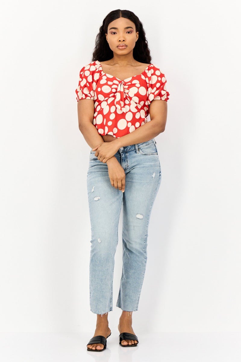 ONLY Women Diamond Neck Short Sleeve Allover Print Blouse, Multicolor - Image 4