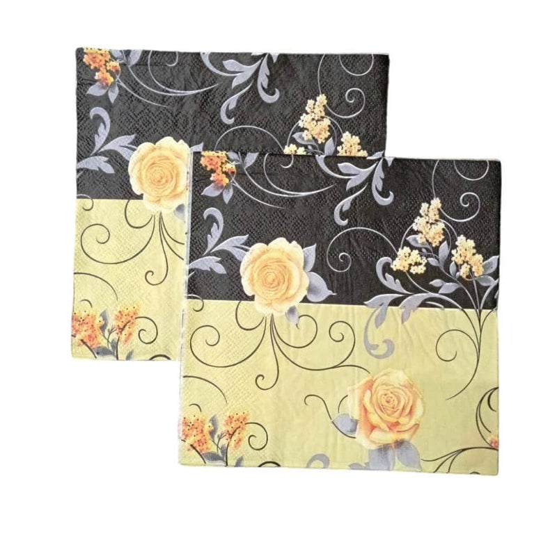LUDALY Vintage Floral Printed Paper Napkins/Decorative Decoupage for Wedding, valentine, Dinner Tea Party Pack of 20 Pcs. (Yellow Rose) - Image 2